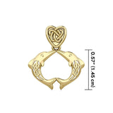Celtic Double Dolphins with Celtic Heart Bale Solid Gold Pendant GPD5697