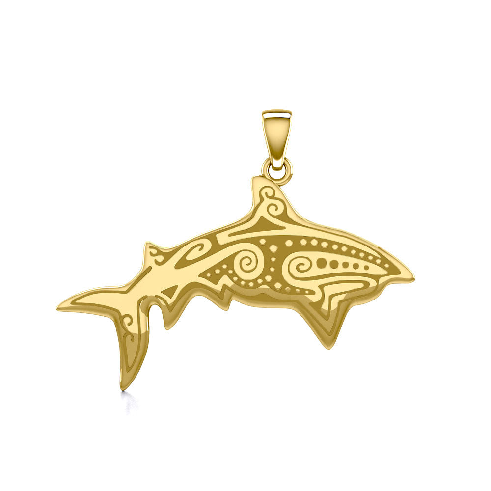 Dive into Ancient Wisdom: Aboriginal Shark Solid Gold Pendant - GTP2329 | Embrace the Strength and Spirit of the Shark