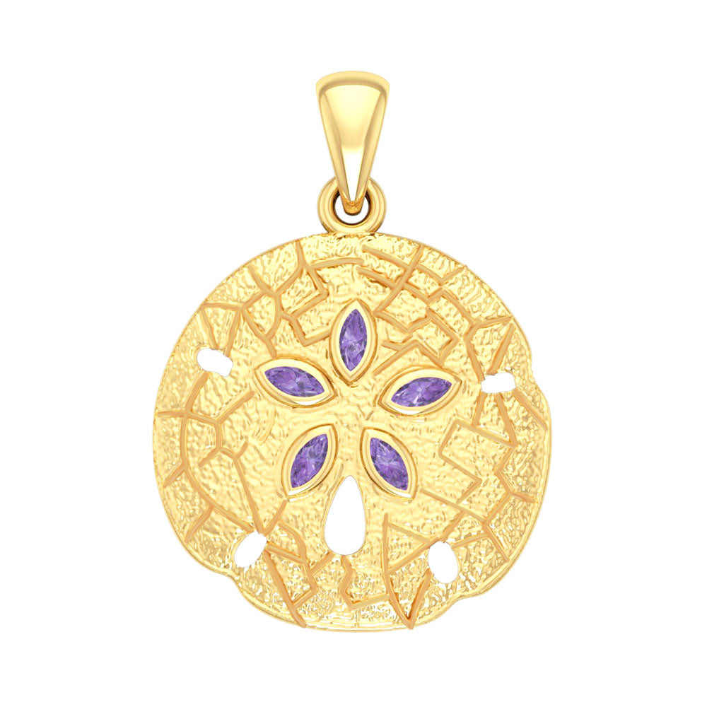 Sand Dollar 14K Solid Gold Pendant with Gemstone GTP2604