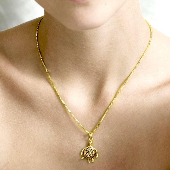 Celtic Sea Turtle 14K Yellow Gold Pendant - DiveSilver Jewelry