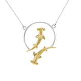 Quadruple Hammerhead Shark Sterling Silver and Gold Necklace MNC434P - Necklaces