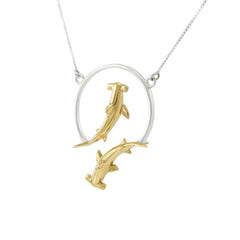Quadruple Hammerhead Shark Sterling Silver and Gold Necklace MNC434P - Necklaces