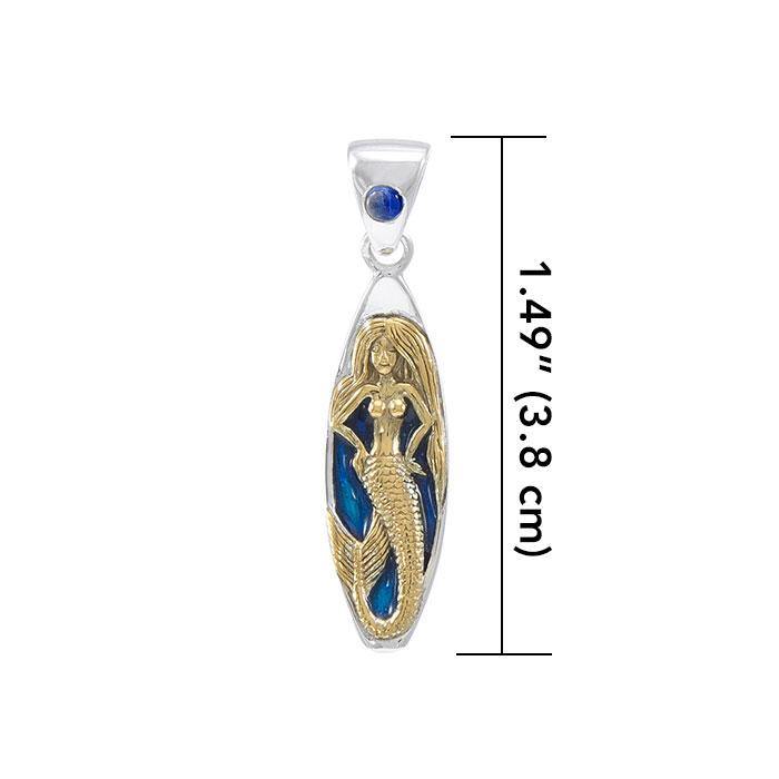 Mermaid Surfboard Gold Accent Sterling Silver Pendant MPD077 - Pendants