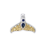 Filigree Whale Tail With Gemstone Gold Accent Sterling Silver Pendant MPD3798 - Pendants