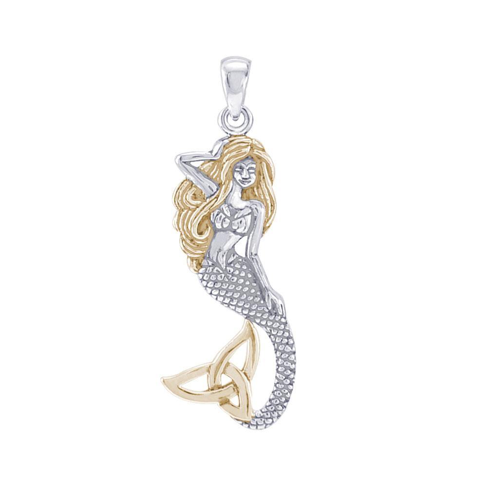 Mermaid Goddess with Gold Trinity Knot Tail Sterling Silver Pendant MPD4938 - Pendant