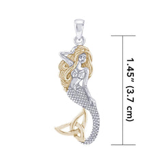 Mermaid Goddess with Gold Trinity Knot Tail Sterling Silver Pendant MPD4938 - Pendant