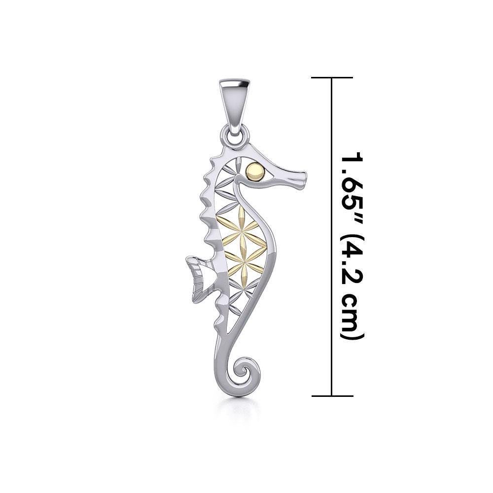 Silver and Gold Flower of Life Seahorse Pendant MPD5299 - Pendant