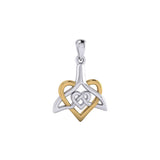 Celtic Whale Tail And Double Heart Silver With 14K Gold Accent Pendant MPD6055