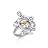 Turtle with Flower of Life Shell Silver and Gold Ring MRI1894 - Ring
