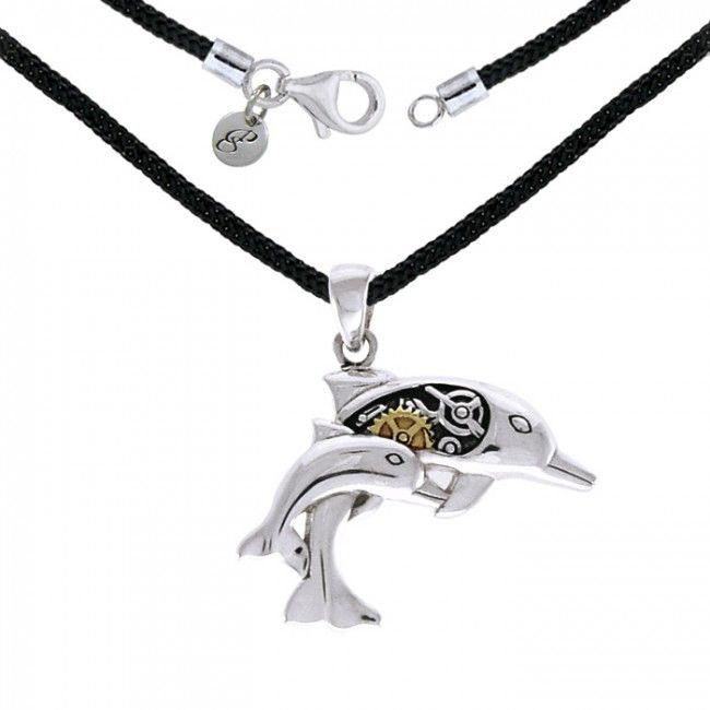 Steampunk Dolphins Silver Necklace Set MSE690P - Sets