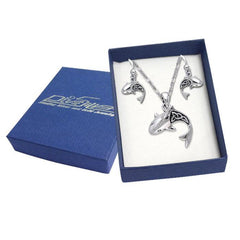 Sterling Silver Celtic Shark Pendant and Earrings Gift Box SET037 - Box Sets