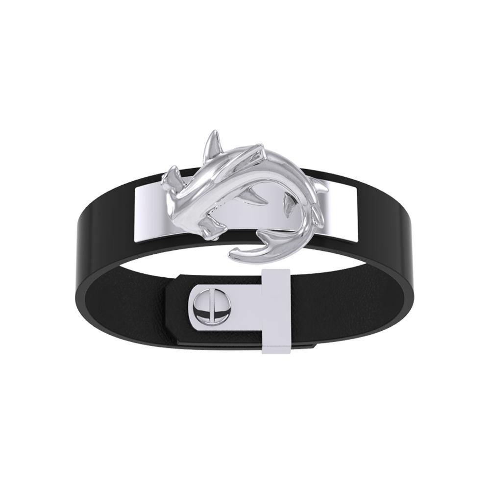 A new world with the sea friends Silver Hammerhead Shark Leather Bracelet TBA218 - Bracelet