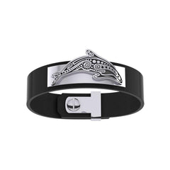 Silver Aboriginal Orca Whale Leather Bracelet TBA220 - Bracelet