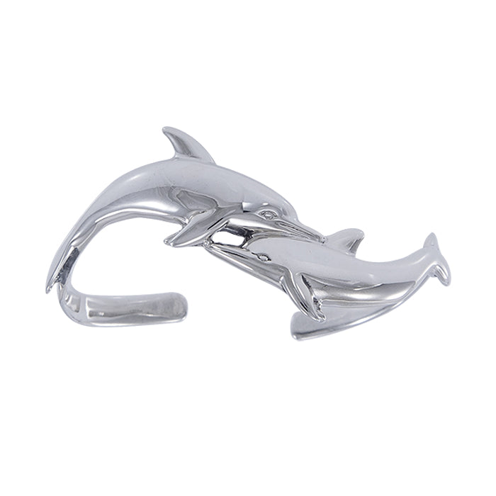 Double Dolphins Sterling Silver cuff Bracelet TBG014 - Bangles
