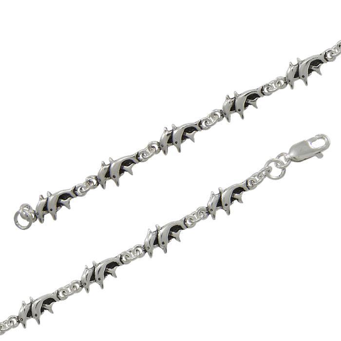 Dolphins Sterling Silver Link Bracelet TBG532 - Bracelets