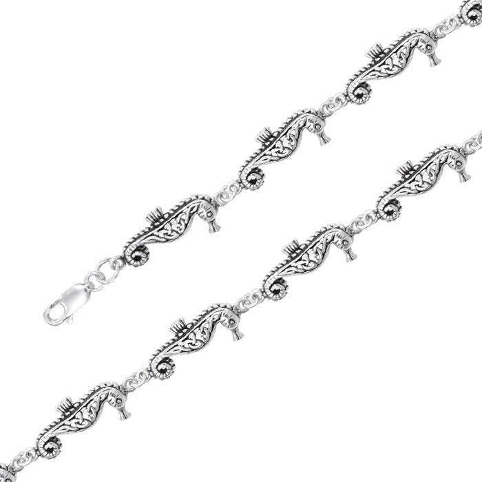 Celtic Seahorse Sterling Silver Link Bracelet TBL018 - Bracelets