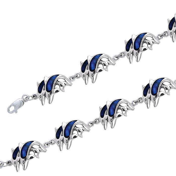 Twin Dolphins Sterling Silver Link Bracelet TBL078 - Bracelets