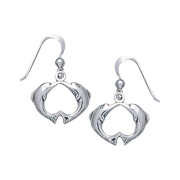 Dolphins Sterling Silver Hook Earring TE2088 - Earrings