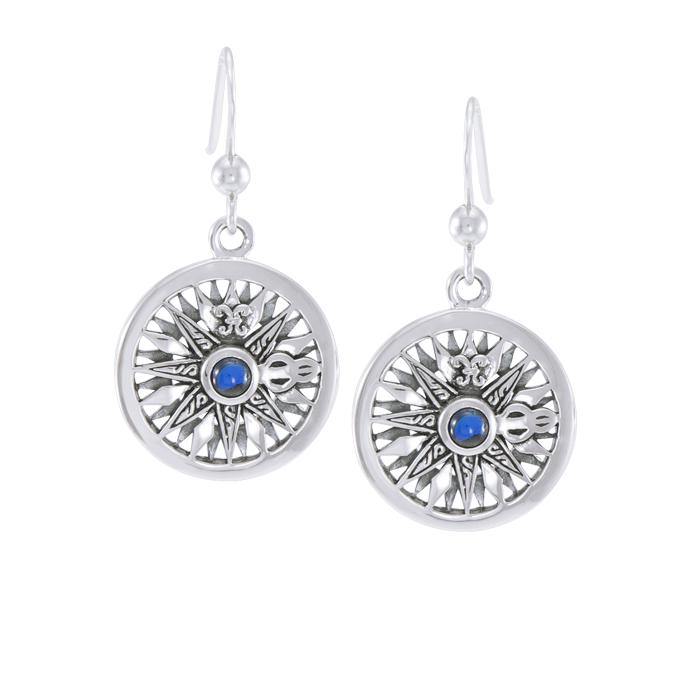 Compass Rose with Gemstone Sterling Silver Hook Earring TER035 - Earrings