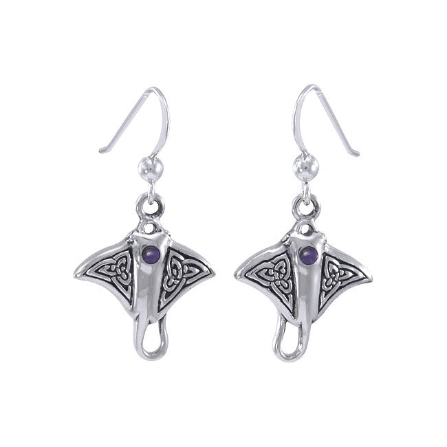 Celtic Manta Ray Sterling Silver Hook Earring TER037-DD