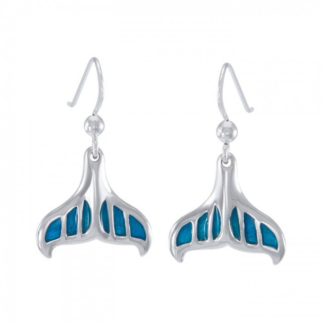 Whale Tail with Enamel Sterling Silver Earring TER1648 - Earrings