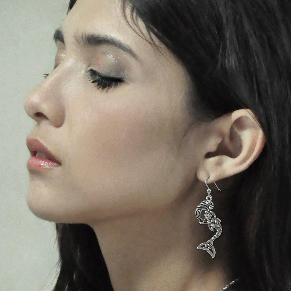 Mermaid Goddess with Trinity Knot Sterling Silver Earrings TER1662 - Earrings