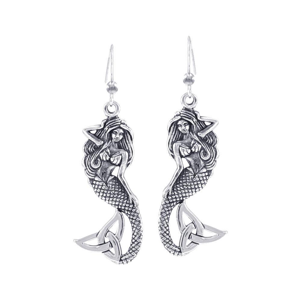 Lovely Mermaid Goddess with Trinity Knot Silver Earrings TER1663 - Earrings
