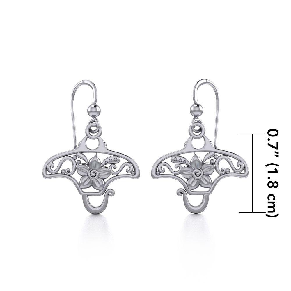 Go with the flow ~ Sterling Silver Manta Ray Filigree Hook Earrings Jewelry TER1705 - 