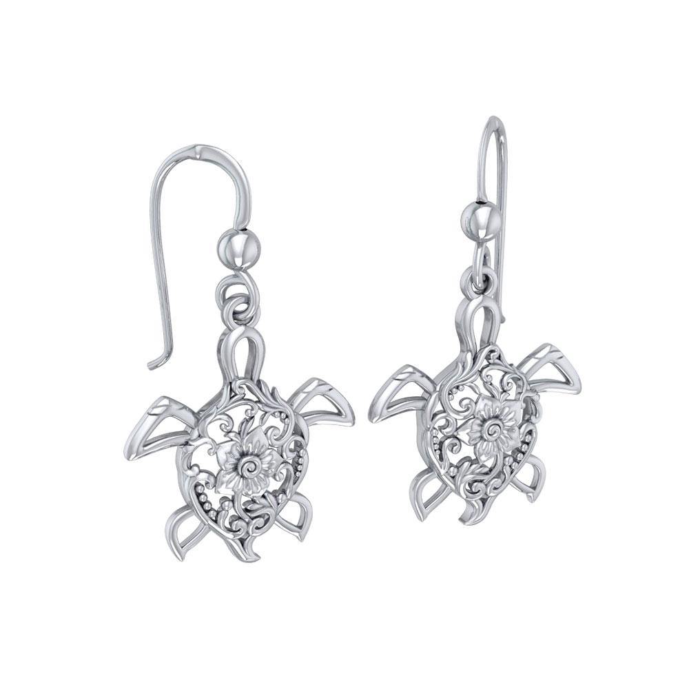 The fairies of the sea ~ Sterling Silver Sea Turtle Filigree Hook Earrings Jewelry TER1706 - Earrings