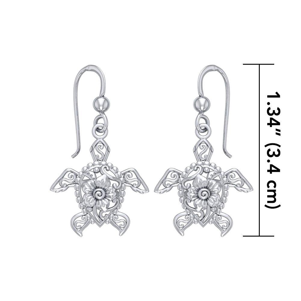 Steady and stable ~ Sterling Silver Sea Turtle Filigree Hook Earrings Jewelry TER1707 - Earrings