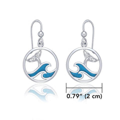 Sterling Silver Round Celtic Whale Tail Earrings with Enamel Wave TER1727 - Earrings