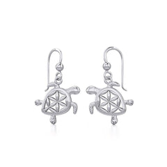 Swimming Turtle with Flower of Life Shell Silver and Gold Earrings TER1786 - Earrings