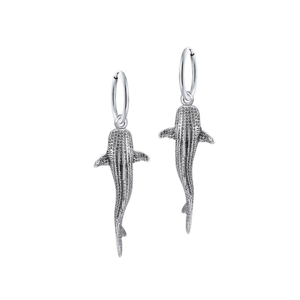 Small Whale Shark Silver Hoop Earrings TER1799 - Earrings