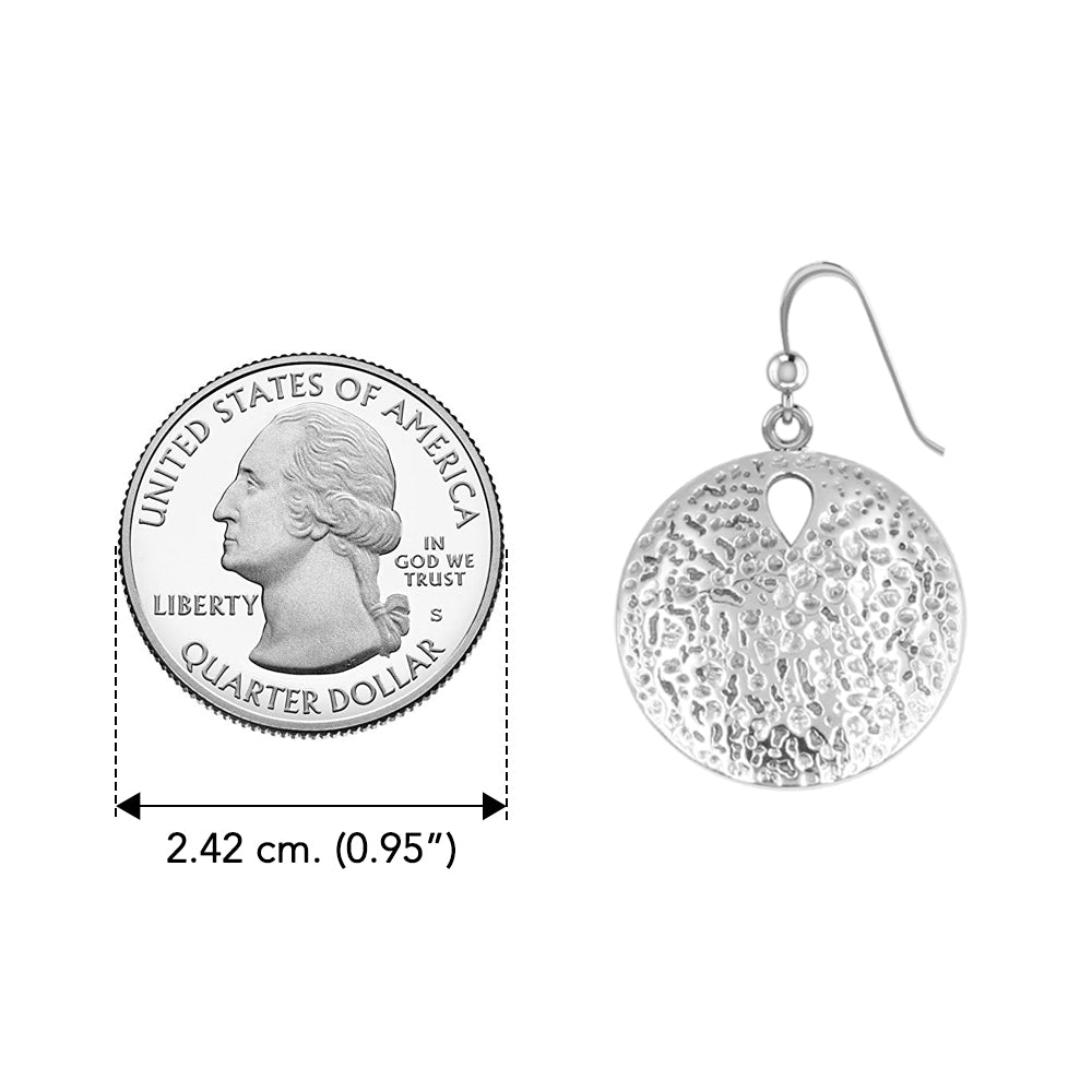 Coastal Charm Sterling Silver Hammer Textured Sand Dollar Earrings by Peter Stone TER2178