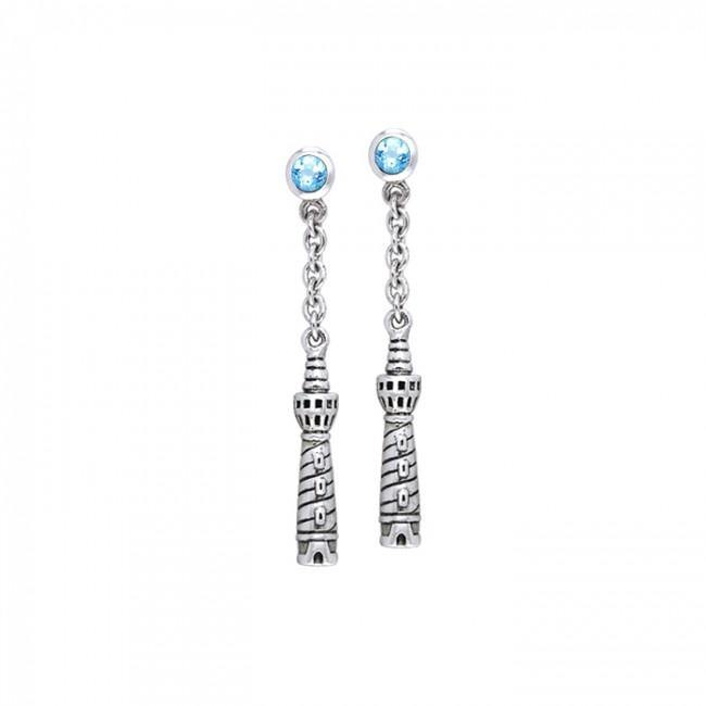 Cape Hatteras Lighthouse and Gem Sterling Silver Post Earring TER236 - Earrings