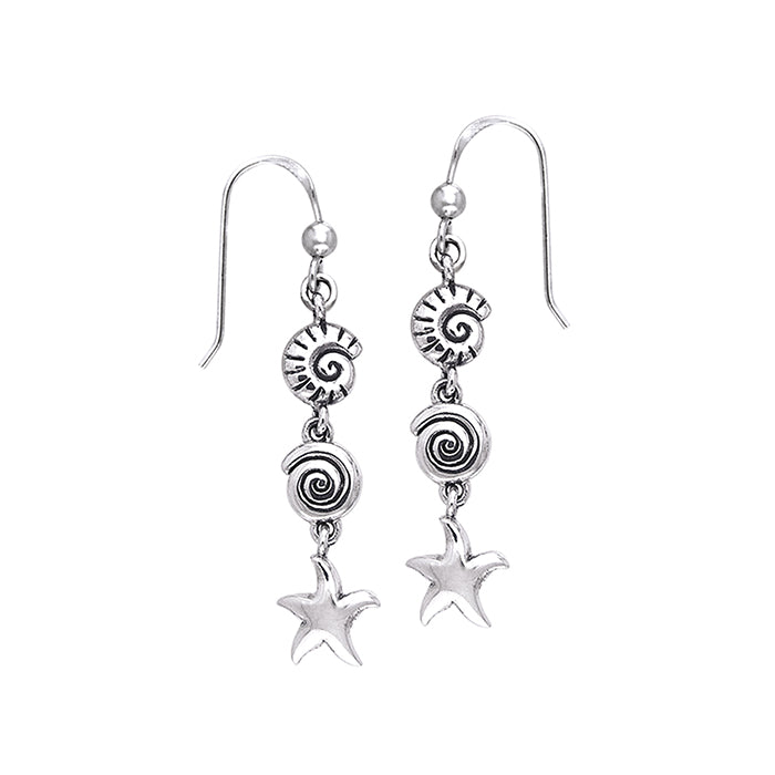 Seashell And Starfish Sterling Silver Hook Earring TER491 - Earrings