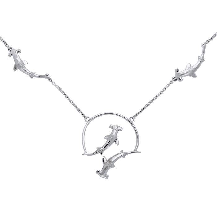 Quadruple Hammerhead Shark Sterling Silver Necklace TNC296 - Necklaces