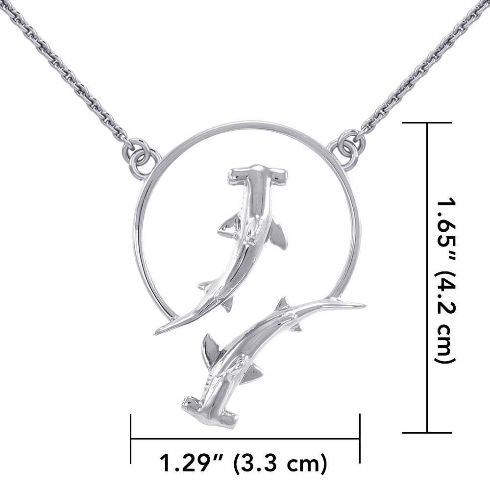 Double Hammerhead Shark Sterling Silver Necklace TNC434 - Necklace