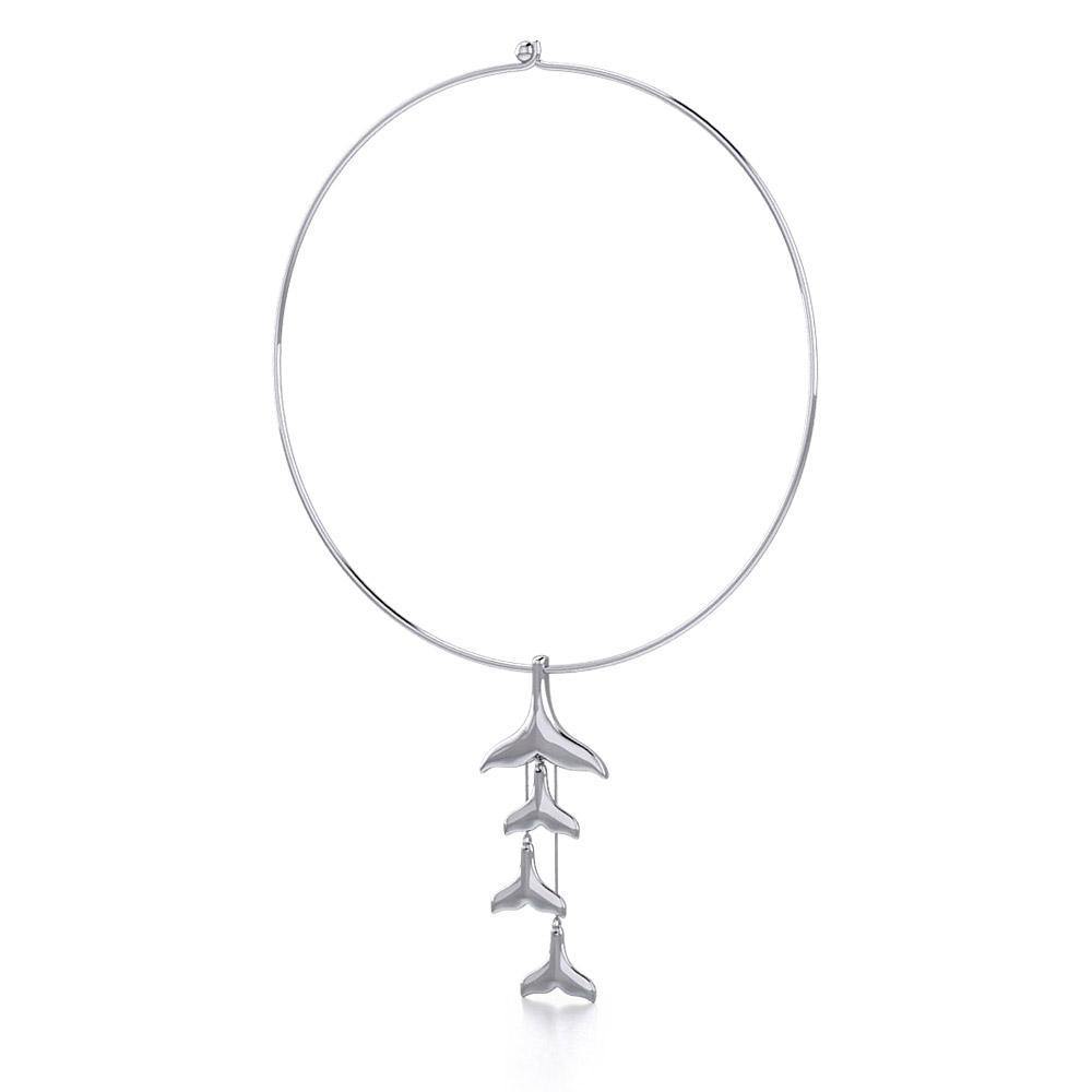 Dangling Silver Whale Tails Fashion Necklace TNC480 - Necklace