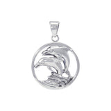 Dolphin In Circle Sterling Silver Pendant TP1018 - Pendants