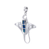 Manta Ray Sterling Silver Pendant with Rectangle Inlaid TP1070 - Pendants