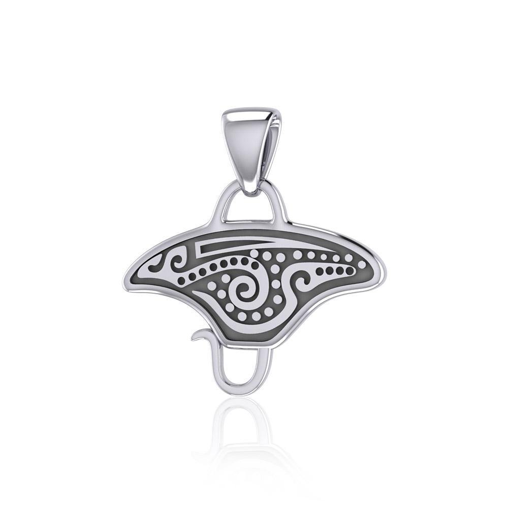 Aboriginal Inspired Manta Ray Sterling Silver Pendant TP2328 - Pendants
