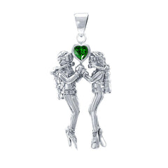 Gazing Dive Lovers Silver Pendant with Gemstone TP2685