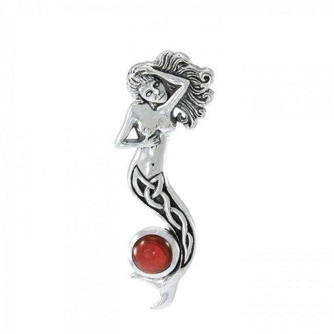 Celtic Mermaid with Gemstone Sterling Silver Pendant TPD079 - Pendants