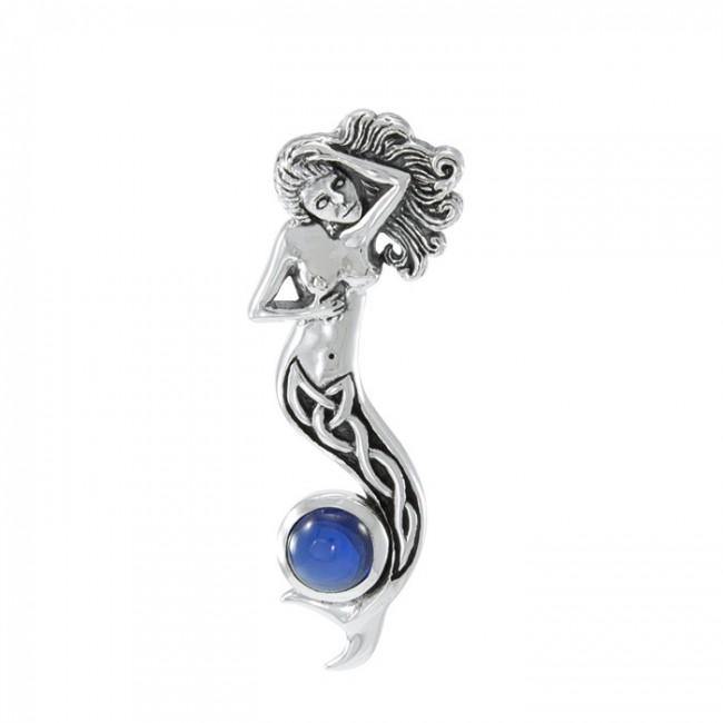 Celtic Mermaid with Gemstone Sterling Silver Pendant TPD079 - Pendants