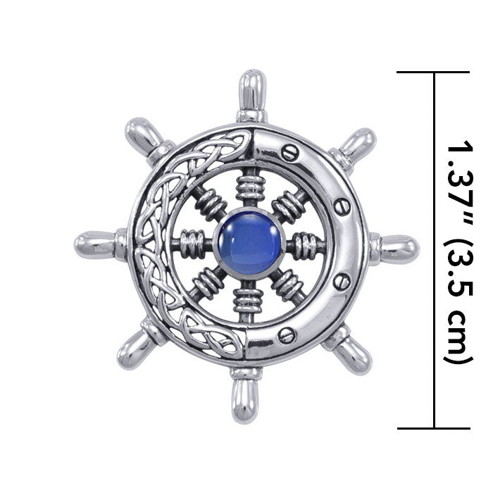 Celtic Knots Ship's Wheel Silver Pendant with Gemstone TPD1028