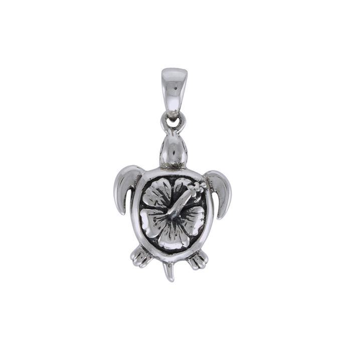Hibiscus on Sea Turtle's Carapace Sterling Silver Pendant TPD3670 - Pendants