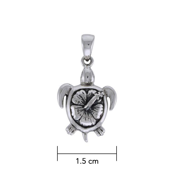 Hibiscus on Sea Turtle's Carapace Sterling Silver Pendant TPD3670