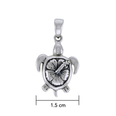 Hibiscus on Sea Turtle's Carapace Sterling Silver Pendant TPD3801