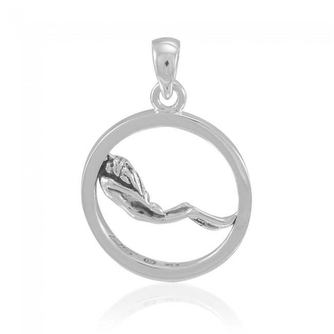 Round Female Free Diver Sterling Silver Pendant TPD4936 - Pendants